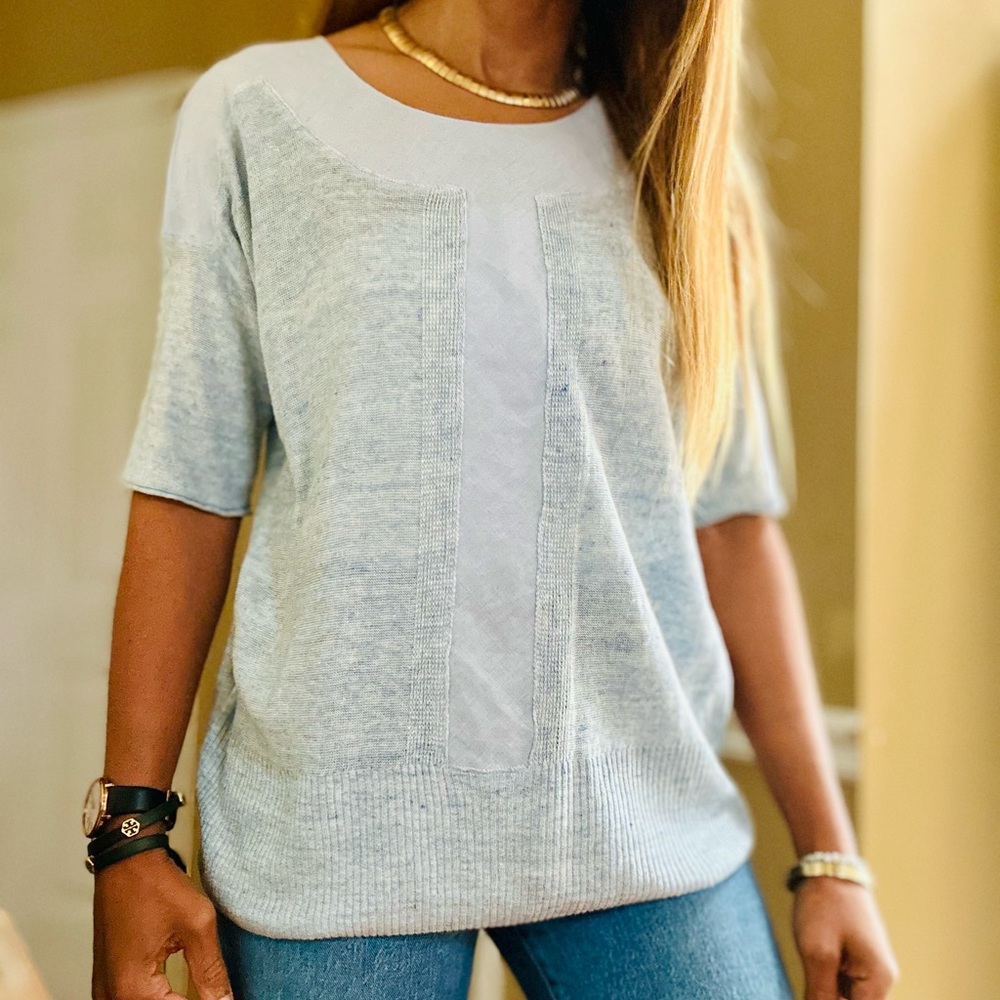 Lafayette 148 New York Soft Blue Linen Top
